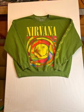 Y2K Grunge Nirvana Sweatshirt Men's S/M Smiley Face Tie Dye Graphic Crewneck Y2K